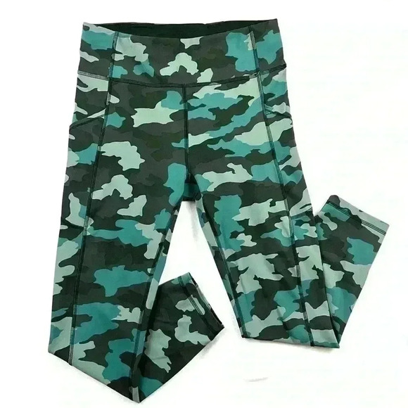 Lululemon Green Fast & Free Camo High Waisted Thick Band Pocket Athletic Legging - Picture 1 of 15